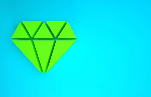 Green Diamond icon isolated on blue background. Jewelry symbol. Gem stone. Minimalism concept. 3d illustration 3D render