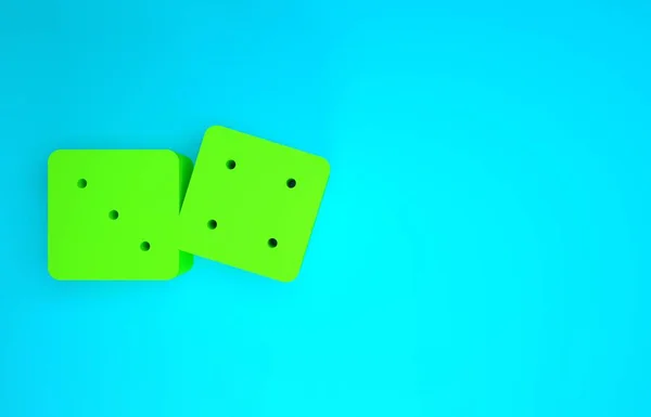 Grüne Würfelsymbol isoliert auf blauem Hintergrund. Casino-Glücksspiel. Minimalismus-Konzept. 3D Illustration 3D Renderer — Stockfoto