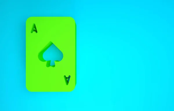 Tarjeta de juego verde con símbolo de espadas icono aislado sobre fondo azul. Juego de casino. Concepto minimalista. 3D ilustración 3D render — Foto de Stock