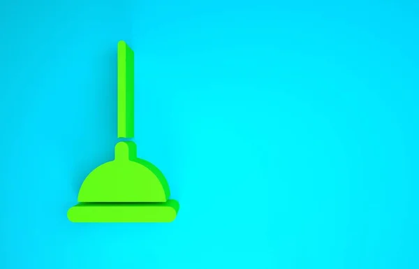 Zielony Gumowy tłok z drewnianym uchwytem do czyszczenia rur ikona izolowana na niebieskim tle. Toaletowy tłok. Koncepcja minimalizmu. Ilustracja 3D 3D renderowania — Zdjęcie stockowe