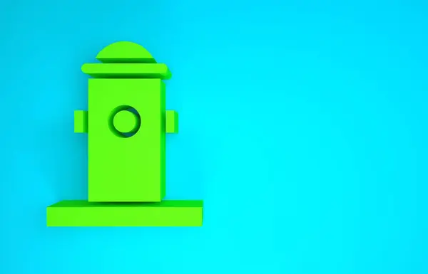 Icono de hidrante Green Fire aislado sobre fondo azul. Concepto minimalista. 3D ilustración 3D render — Foto de Stock