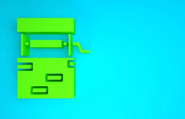 Grön brunn ikon isolerad på blå bakgrund. Minimalistiskt koncept. 3D-återgivning för 3D — Stockfoto
