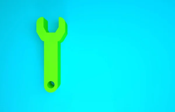 Zöld Wrench csavarkulcs ikon elszigetelt kék háttérrel. Minimalizmus koncepció. 3d illusztráció 3D render — Stock Fotó