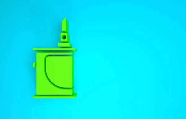 Zielona elektroniczna ikona papierosa odizolowana na niebieskim tle. Palenie papierosów. Urządzenie do odparowywania. Koncepcja minimalizmu. Ilustracja 3D 3D renderowania — Zdjęcie stockowe