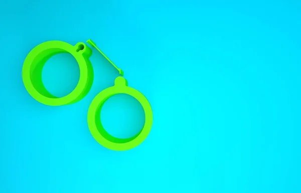 Grüne Handschellen auf blauem Hintergrund. Minimalismus-Konzept. 3D Illustration 3D Renderer — Stockfoto
