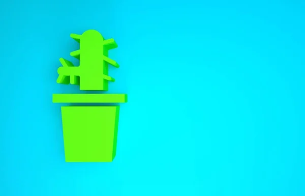 Peiote de cacto verde no ícone do pote isolado no fundo azul. Planta crescendo em um pote. Planta em vaso. Conceito de minimalismo. 3D ilustração 3D render — Fotografia de Stock