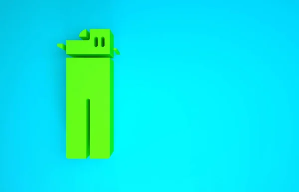 Icono de encendedor verde aislado sobre fondo azul. Concepto minimalista. 3D ilustración 3D render — Foto de Stock