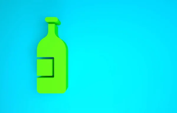 Icône bouteille d'alcool vert isolé sur fond bleu. Concept de minimalisme. Illustration 3D rendu 3D — Photo