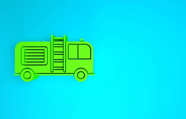Icona camion dei pompieri verde isolato su sfondo blu. Motore antincendio. Veicolo di emergenza dei vigili del fuoco. Concetto minimalista. Illustrazione 3d rendering 3D — Foto Stock