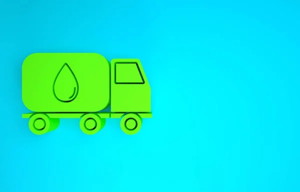 Mavi arkaplanda yeşil su dağıtım kamyonu simgesi izole edildi. Minimalizm kavramı. 3d illüstrasyon 3B canlandırma — Stok fotoğraf