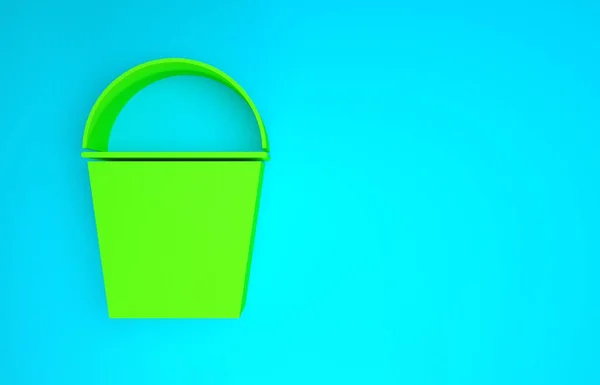 Icono de cubo de fuego verde aislado sobre fondo azul. Cubo de metal vacío o con agua para combatir incendios. Concepto minimalista. 3D ilustración 3D render — Foto de Stock