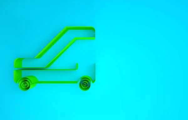 Escada de passageiros verde para ícone de embarque de avião isolado no fundo azul. Aeroporto de viagem escada. Conceito de minimalismo. 3D ilustração 3D render — Fotografia de Stock