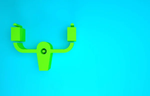 青の背景に隔離された緑の航空機操舵舵舵舵アイコン。航空機制御ホイール。最小限の概念。3Dイラスト3Dレンダリング — ストック写真