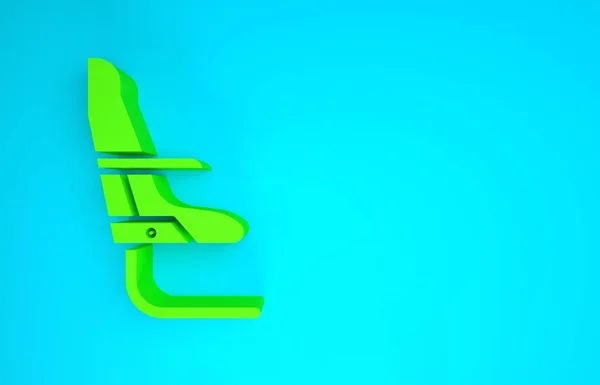 绿色的飞机座位图标孤立在蓝色的背景.最低纲领的概念。3D渲染3D插图 — 图库照片
