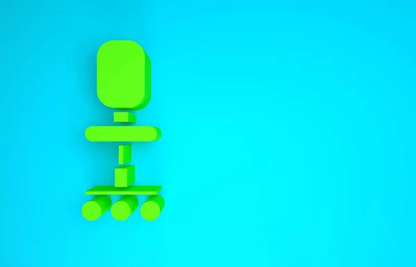 Ikona zielonego krzesła biurowego na niebieskim tle. Koncepcja minimalizmu. Ilustracja 3D 3D renderowania — Zdjęcie stockowe