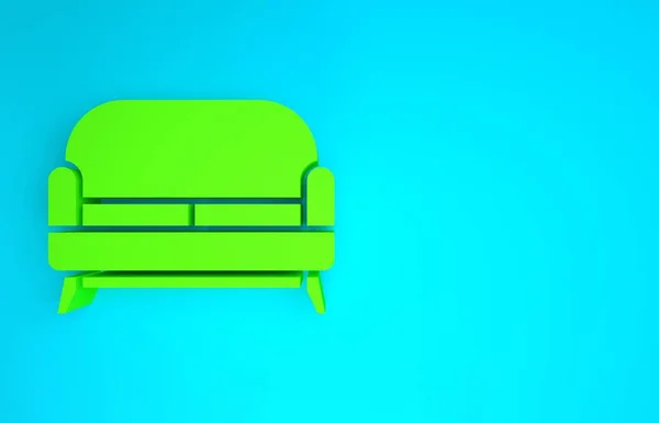 Green Sofa icoon geïsoleerd op blauwe achtergrond. Minimalisme concept. 3d illustratie 3D renderen — Stockfoto