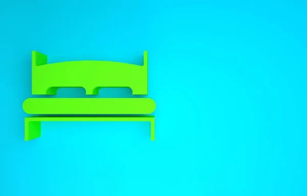 Zielone Duże łóżko dla dwóch lub jednej osoby ikona izolowane na niebieskim tle. Koncepcja minimalizmu. Ilustracja 3D 3D renderowania — Zdjęcie stockowe