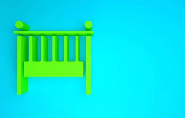 Πράσινο μωρό κούνια κρεβάτι εικονίδιο απομονωμένο σε μπλε φόντο. Μινιμαλιστική έννοια. 3d απεικόνιση 3D καθιστούν — Φωτογραφία Αρχείου