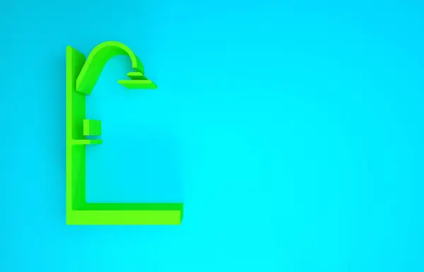 Icono de ducha verde aislado sobre fondo azul. Concepto minimalista. 3D ilustración 3D render — Foto de Stock