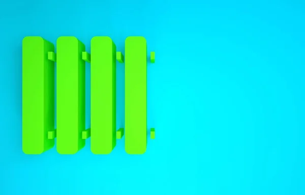 Піктограма зеленого радіатора опалення ізольована на синьому фоні. Концепція мінімалізму. 3D ілюстрація 3D рендеринга — стокове фото
