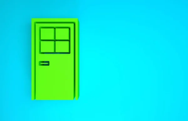 Зелена закрита піктограма дверей ізольована на синьому фоні. Концепція мінімалізму. 3D ілюстрація 3D рендеринга — стокове фото