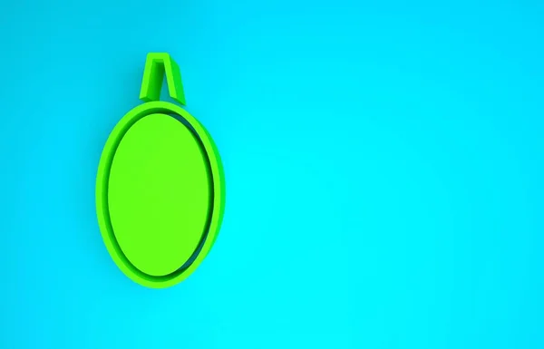 Icono de espejo verde aislado sobre fondo azul. Concepto minimalista. 3D ilustración 3D render —  Fotos de Stock