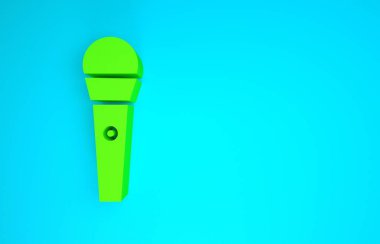 Yeşil Karaoke simgesi mavi arkaplanda izole edildi. Mikrofon ve monitör. Minimalizm kavramı. 3d illüstrasyon 3B canlandırma
