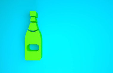 Mavi arkaplanda yeşil şampanya ikonu var. Minimalizm kavramı. 3d illüstrasyon 3B canlandırma