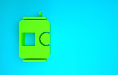 Yeşil Bira ikonu mavi arkaplanda izole edilebilir. Minimalizm kavramı. 3d illüstrasyon 3B canlandırma