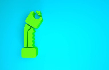 Yeşil Polis elektrik şoku ikonu mavi arkaplanda izole edildi. Korunma için şok edici. Şok tabancası elektrikli bir silahtır. Minimalizm kavramı. 3d illüstrasyon 3B canlandırma