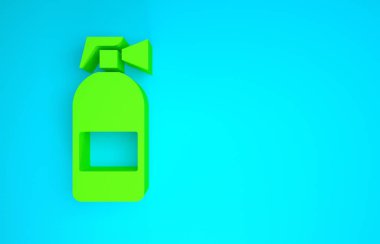 Mavi arka planda yeşil yangın söndürme ikonu izole edildi. Minimalizm kavramı. 3d illüstrasyon 3B canlandırma
