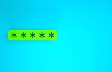 Yeşil Parola koruması ve güvenlik erişim simgesi mavi arkaplanda izole edildi. Güvenlik, güvenlik, koruma, gizlilik kavramı. Minimalizm kavramı. 3d illüstrasyon 3B canlandırma