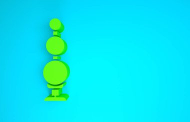 Mavi arkaplanda yeşil anal boncuk simgesi izole edildi. Anal taşak işareti. Fetiş aksesuarı. Erkekler ve kadınlar için seks oyuncağı. Minimalizm kavramı. 3d illüstrasyon 3d canlandırma