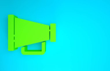 Mavi arkaplanda yeşil megafon simgesi izole edildi. Sözcü işareti. Minimalizm kavramı. 3d illüstrasyon 3B canlandırma