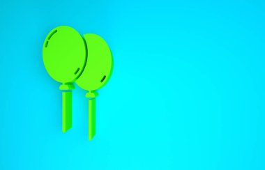 Mavi arka planda izole edilmiş kurdele ikonu olan yeşil balonlar. Mutlu Paskalyalar. Minimalizm kavramı. 3d illüstrasyon 3B canlandırma