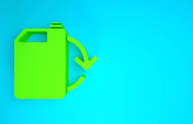 Yeşil Eko yakıt bidonu ikonu mavi arka planda izole edildi. Çevre biyolojisi ve namlusu. Yeşil çevre ve geri dönüşüm. Minimalizm kavramı. 3d illüstrasyon 3d canlandırma