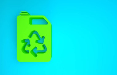 Yeşil Eko yakıt bidonu ikonu mavi arka planda izole edildi. Çevre biyolojisi ve namlusu. Yeşil çevre ve geri dönüşüm. Minimalizm kavramı. 3d illüstrasyon 3d canlandırma
