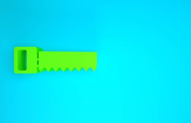 Yeşil El mavi arkaplanda izole edilmiş bir simge gördü. Minimalizm kavramı. 3d illüstrasyon 3B canlandırma