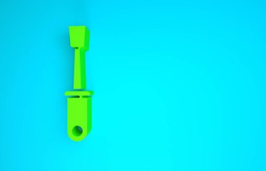 Mavi arkaplanda yeşil tornavida simgesi izole edildi. Servis aracı sembolü. Minimalizm kavramı. 3d illüstrasyon 3B canlandırma