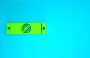 Yeşil Yapı balon seviyesi simgesi mavi arkaplanda izole edildi. Supaslar, ölçüm aletleri, ölçüm aletleri. Minimalizm kavramı. 3d illüstrasyon 3B canlandırma