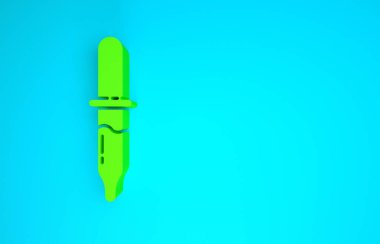Yeşil Pipette simgesi mavi arkaplanda izole edildi. Tıbbi elementler, kimya laboratuarı ekipmanları. Tıp sembolü. Minimalizm kavramı. 3d illüstrasyon 3B canlandırma