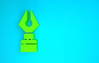 Yeşil Çeşme kalem ucu simgesi mavi arkaplanda izole edildi. Kalem aleti işareti. Minimalizm kavramı. 3d illüstrasyon 3B canlandırma