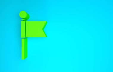Mavi arkaplanda yeşil bayrak simgesi izole edildi. Yer belirleyici sembol. Minimalizm kavramı. 3d illüstrasyon 3B canlandırma