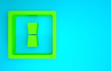 Mavi arkaplanda yeşil elektrik düğmesi simgesi izole edildi. Açık ve kapalı simgesi. Loş ışık düğmesi işareti. Enerji tasarrufu kavramı. Minimalizm kavramı. 3d illüstrasyon 3B canlandırma