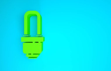 Mavi arkaplanda yeşil LED ampul simgesi izole edildi. Ekonomik LED ışıklı ampul. Enerji lambasını sakla. Minimalizm kavramı. 3d illüstrasyon 3B canlandırma