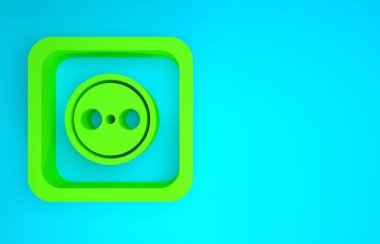 Mavi arkaplanda yeşil elektrik çıkış simgesi izole edildi. Elektrik prizi. Rosette sembolü. Minimalizm kavramı. 3d illüstrasyon 3B canlandırma