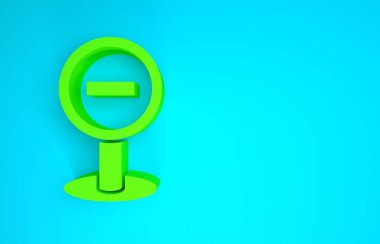 Mavi arkaplanda yeşil dur işareti simgesi izole edildi. Trafik yönetmeliklerine göre dur işareti. Minimalizm kavramı. 3d illüstrasyon 3B canlandırma