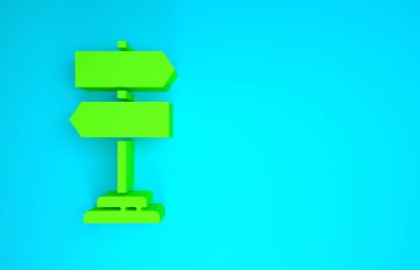 Yeşil Yol trafik tabelası. Mavi arkaplanda işaretleme simgesi izole edildi. İşaretçi sembolü. İzole sokak bilgi levhası. Yön tabelası. Minimalizm kavramı. 3d illüstrasyon 3B canlandırma