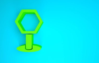 Yeşil Yol trafik tabelası. Mavi arkaplanda işaretleme simgesi izole edildi. İşaretçi sembolü. İzole sokak bilgi levhası. Yön tabelası. Minimalizm kavramı. 3d illüstrasyon 3B canlandırma