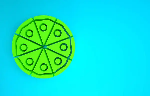 Grön Pizza ikon isolerad på blå bakgrund. Snabbmatsmeny. Minimalistiskt koncept. 3D-återgivning för 3D — Stockfoto